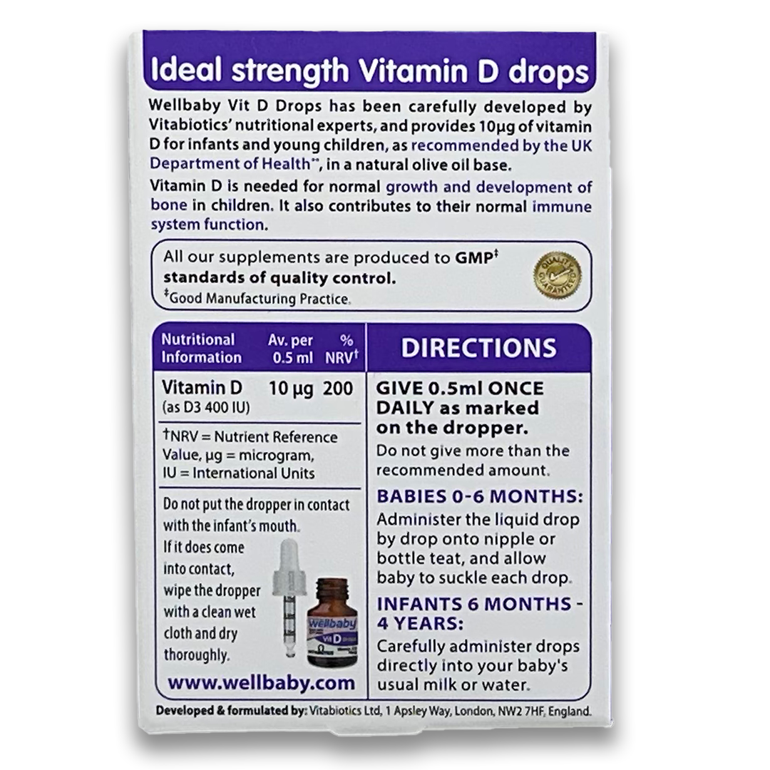 Vitabiotics Wellbaby Vit D Drops -30 ml - Birth to 4 Years - Rightangled