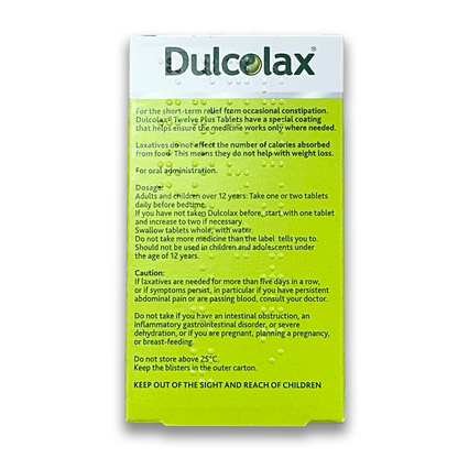 Dulcolax Twelve Plus 5mg G/R 100 Tablets - Rightangled