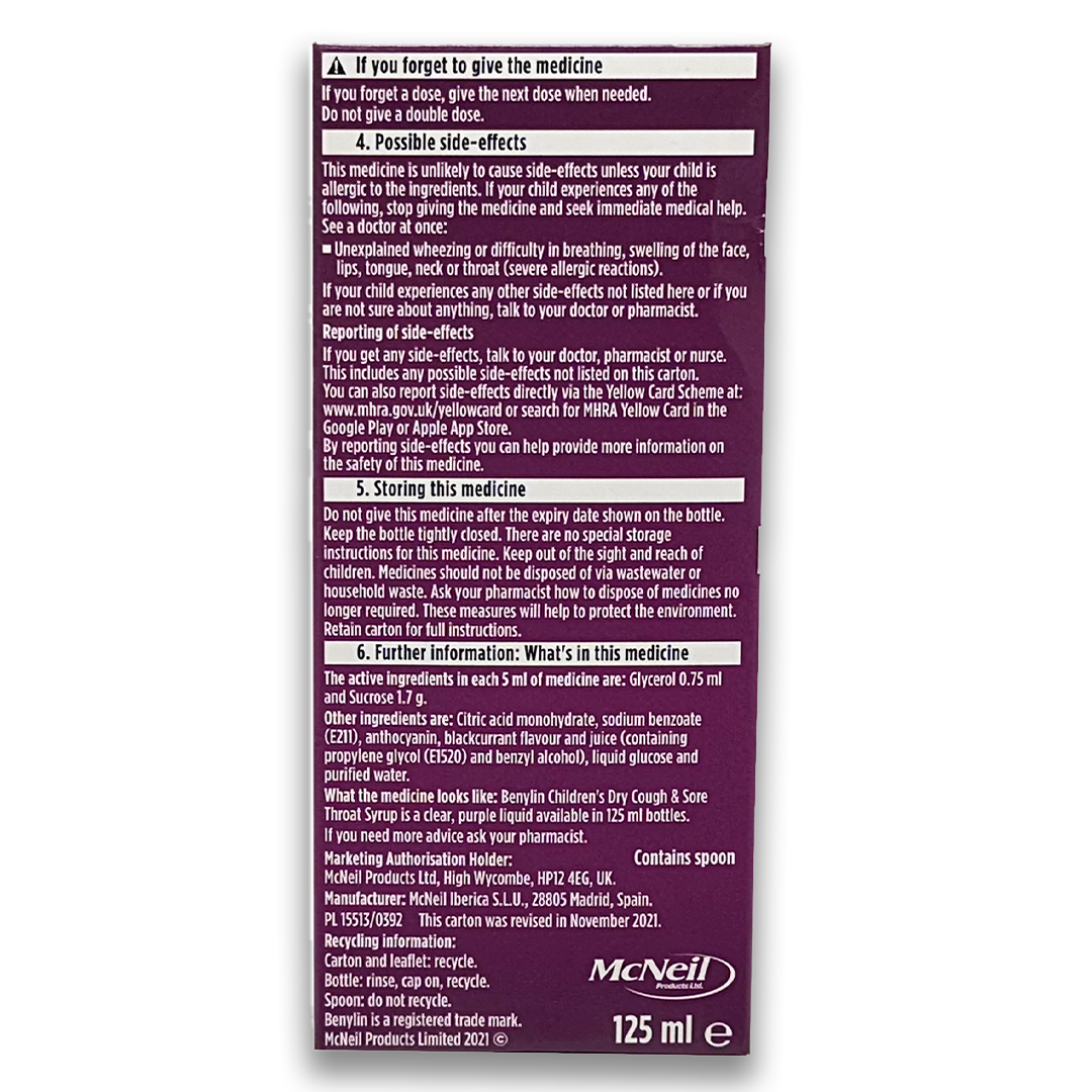 Benylin Children's Dry Cough & Sore Throat Syrup - Rightangled