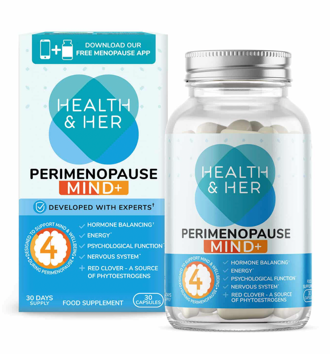 مكملات Health & Her Perimenopause Mind+ للنساء.