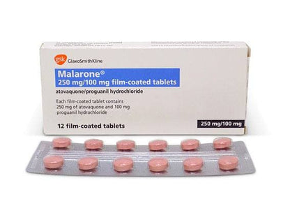 Malarone 250mg/100mg tablets.