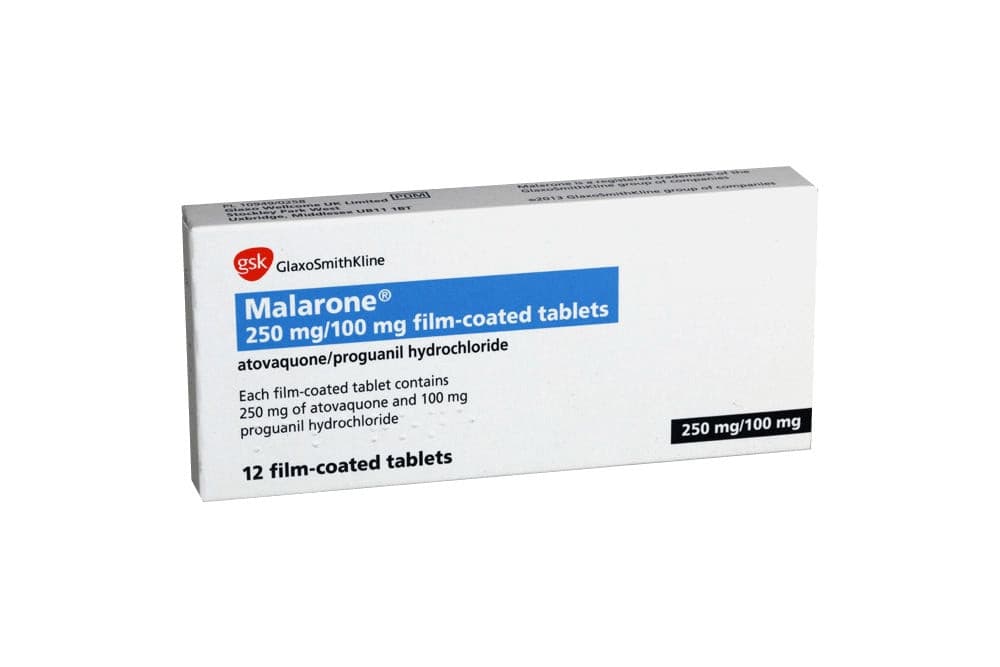 Malarone 250mg/100mg tablets.